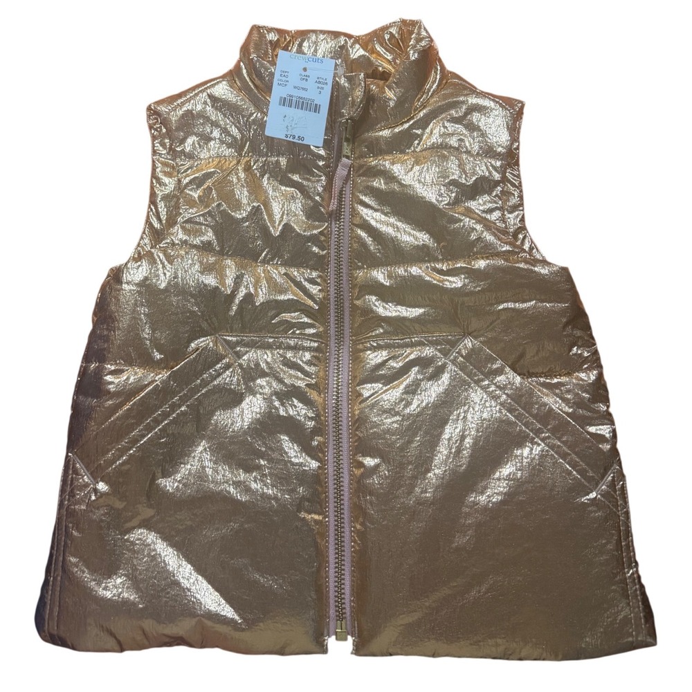 Crewcuts Girls Rose Gold Metallic Puffer Vest Quilted Zip Up AB026 Size 3 NEW